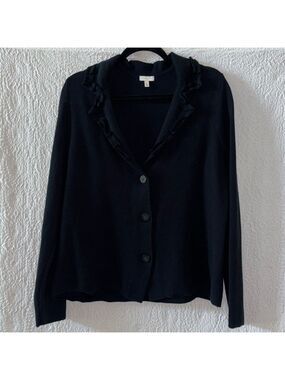 Talbots Ruffle Collar Button Front Long Sleeve Cardigan Sweater